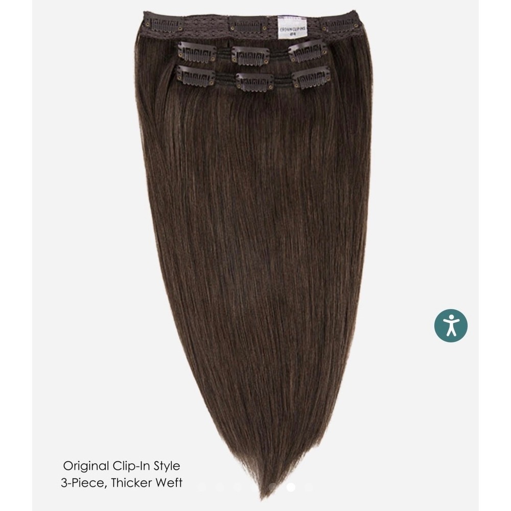 Hidden Crown 20" #4 Warm Med Brown Original Crown Clip In 3 Piece Weft 140g NWOT